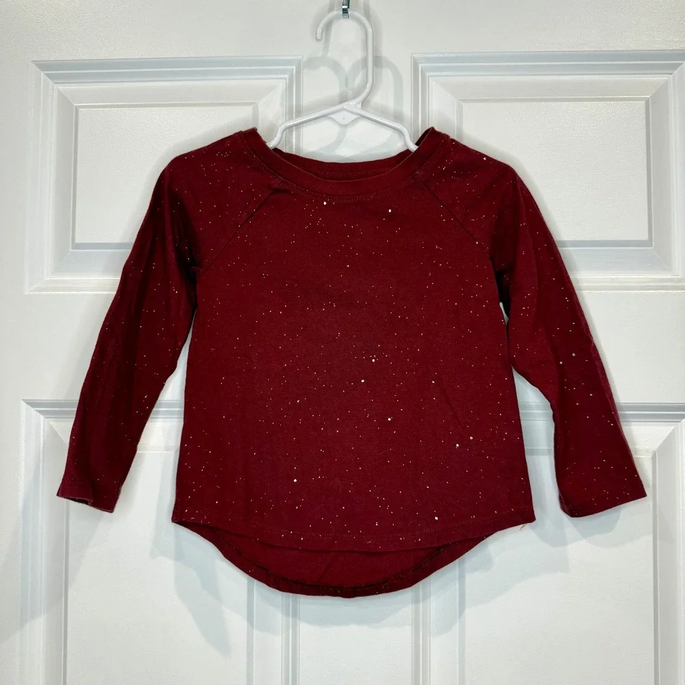Cat‎ & Jack Toddler Girls Maroon Long Sleeve Sparkle T-Shirt Size 3T